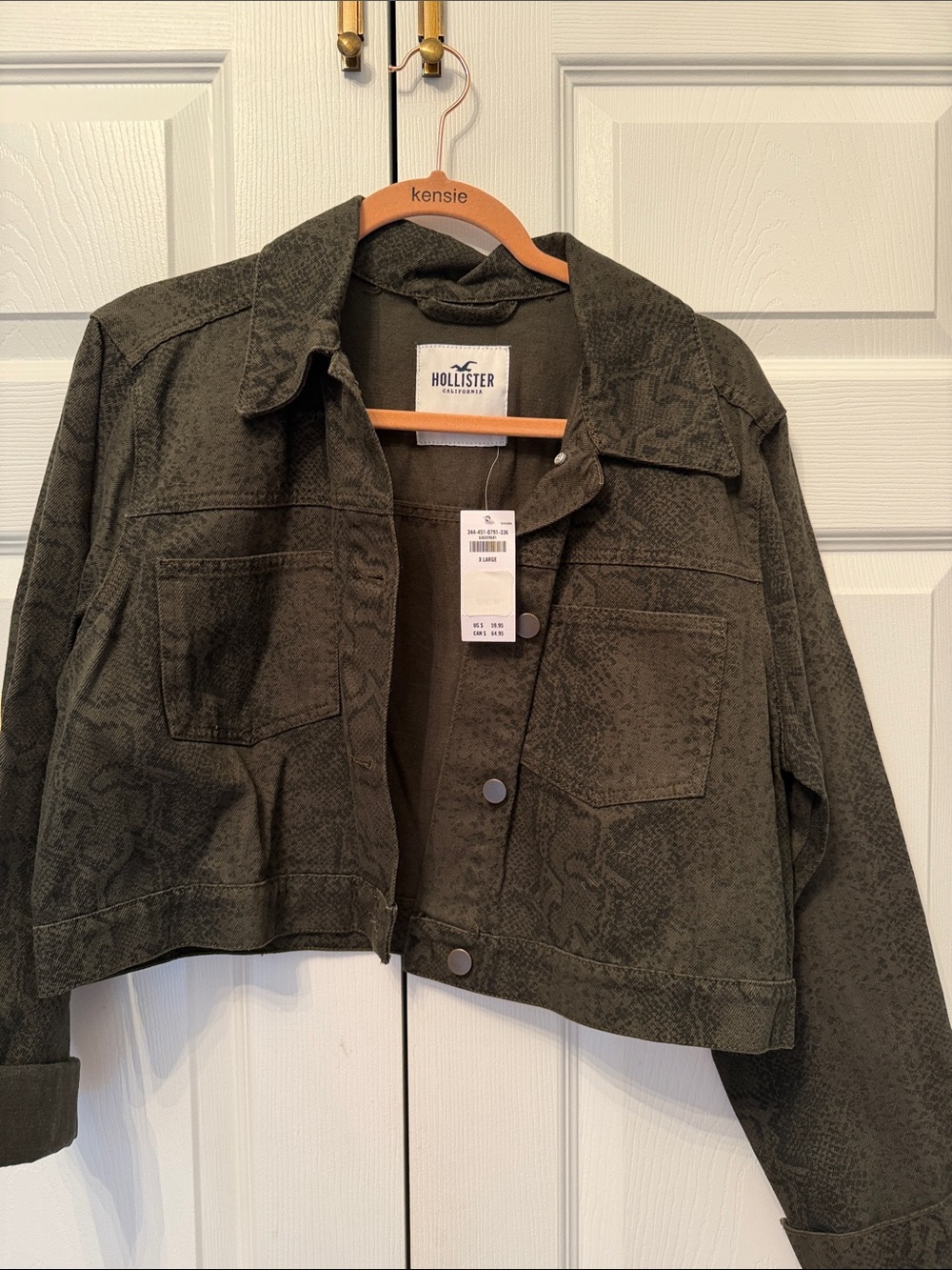 Hollister Olive Green Textured Cropped Jean Jacket